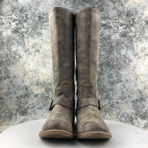 Nine West Women's Size 7M MOTOL1 Brown Faux Leather Back Zip Harness Boots *FLAW - Picture 2 of 16